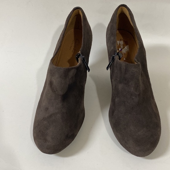 -Clarks leather suede ankle wedge booties women size 8.5M office casual y2k - Picture 11 of 11